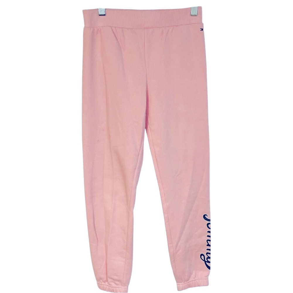 Tommy Hilfiger Girls Size 8 Medium Pink Sweatpants Elastic Cuffs Relaxed Fit